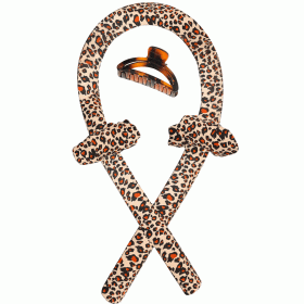Heatless Curling Rod Curls Silk Ribbon Curlers Sleeping Soft Headband Wave (Color: Leopard)